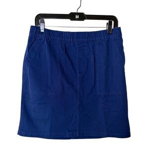 Lands End Womens Navy Blue Elastic Waist Cotton Stretch Pocket Mini Skort 10